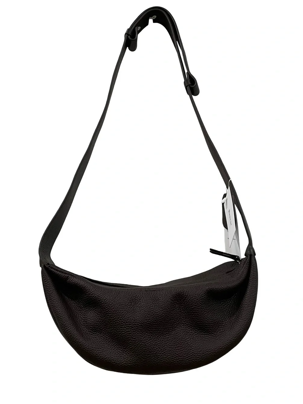 Leather Crescent Shoulder Bag in Dark Brown - Donnain